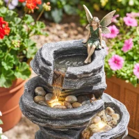 Outsunny 40" Tall Outdoor Waterfall Fountain with LED Lights, 6-Tier Cascading Waterfall Feature, Resin Garden Fountain, Gray(m-8)
