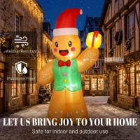Outsunny Outdoor Blow-Up Christmas Decorations, 8.2ft Christmas Inflatable Gingerbread Man with a Gift Box, Light Brown(m-4)