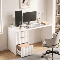 HOMCOM Computer Desk with Drawers Office Desk with Reversible File Drawers Study Table Bedroom Study 47" White(m-8)