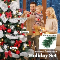 HOMCOM 6ft Prelit Christmas Tree Spruce, Remote, Hinged, Artificial Xmas Tree with 8 Modes, 800 Tips, 200 LEDs, Green Red(m-6)