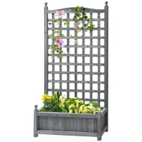 Outsunny Raised Garden Bed with Trellis for Climbing Vines, 25.2" x 11" x 47.2" Wood Planter Box for Garden, Free Standing Flower Bed, Indoor Outdoor Display Rack, Grey(m-11)