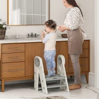 Qaba Foldable & Adjustable Kitchen Stool Helper with Handles, Non-Slip, for Bathroom, Sink, Kitchen, Gray(m-2)