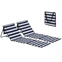 Outsunny Set of 2 Foldable Lounge Chairs with Carry Strap, Adjustable Backrest, Blue and White(m-13)