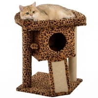PawHut Cat Tree, Small Cat Tower with Perch, Scratching Post, Cat Condo, Toy Ball for Kitty, Leopard Print(m-13)