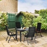 Outsunny 7 Piece Patio Dining Set for 6, Outdoor Aluminum Frame Dining Furniture Set with Expandable Table, Folding & Reclining Chairs with Mesh Fabric Seats, Black(m-10)
