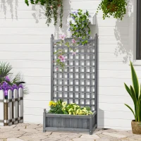 Outsunny Raised Garden Bed with Trellis for Climbing Vines, 25.2" x 11" x 47.2" Wood Planter Box for Garden, Free Standing Flower Bed, Indoor Outdoor Display Rack, Grey(m-1)