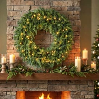 HOMCOM 48" Prelit Crestwood Spruce Artificial Christmas Wreath, Christmas Decor with Bow, LEDs, 8 Modes, Realistic Tips(m-8)