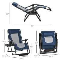 Outsunny Foldable Outdoor Lounge Chair with Footrest, Oversized Padded Zero Gravity Lounge Chair with Headrest, Side Tray, Cup Holders, Armrests for Camping, Lawn, Garden, Blue(m-3)