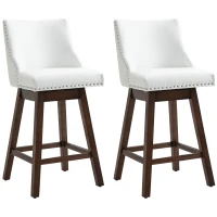 HOMCOM 28" Swivel Bar Height Bar Stools Set of 2, Armless PU Leather Upholstered Barstools Chairs with Nailhead Trim and Wood Legs, White(m-1)