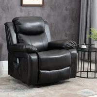 HOMCOM PU Leather Massage Recliner Chair, Swivel Rocker Sofa with Remote Control, Footrest, Padded Seat, Manual Reclining Chair for Living Room, Bedroom, Black(m-2)