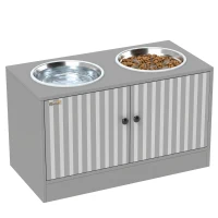 PawHut Elevated Dog Bowls with Storage Cabinet,  2 Stainless Steel Bowls, Slow Feeder, Dog Feeding Station for Large Dogs, Gray(m-11)