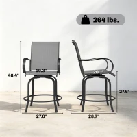 Outsunny Outdoor Bar Stools Set of 2, 360° Swivel Bar Height Chairs, 26.75" x 29.5" x 48.5", Gray(m-3)