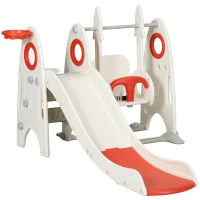 Qaba 4 in 1 Toddler Swing Set with Slide, Basketball Hoop, Climber & Basketball for Kids 1-3 Years Old, Red(m-1)