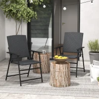 Outsunny Outdoor Wicker Dining Chair Set of 2 with Steel Frame Black(m-1)