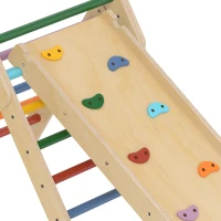 Qaba Pikler Triangle Set, 3 in 1 Climbing Toys with Ramp for Toddlers, Nature Wood(m-9)