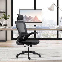 Vinsetto High Back Mesh Chair, Home Office Task Computer Chair with Adjustable Height, Lumbar Back Support, Headrest, and Arms, Black(m-17)