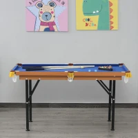 Soozier 55" Portable Folding Billiards Table Game Pool Table for Whole Family Number Use With Cues, Ball, Rack, Chalk, Blue(m-2)