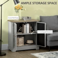 HOMCOM Farmhouse Sideboard Buffet Cabinet, Kitchen Storage Cabinet, Accent Cabinet with Double Glass Doors and Solid Wood Countertop for Kitchen, Living Room, Gray(m-5)