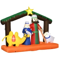 Outsunny 7.5ft Christmas Inflatables Outdoor Decorations Nativity Scene under Archway with Camel and Sheep, Blow-Up LED Yard Christmas Decor for Lawn Garden Party(m-14)