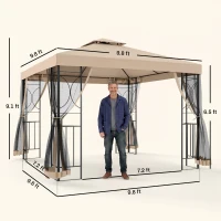 Outsunny 10' x 10' Patio Gazebo with Corner Shelves, Outdoor Gazebo Canopy Shelter with Netting, and Vented Roof, for Garden, Lawn, Backyard and Deck(m-3)