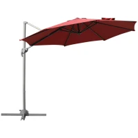 Outsunny 10' Hanging Tilt Offset Cantilever Patio Umbrella with 6-Level Adjustable Angle, Base Stand, UV Fighting Canopy, & 360° Rotation, Wine Red(m-1)