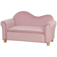 Qaba Ergonomic Foam Kids Sofa with Inner Toy Storage Chest, Velvet Kids Couch with Soft Arms, Children's Lounge Furniture, Pink(m-11)