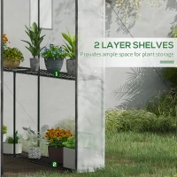 Outsunny 47.25" x 73.25" x 74.25" Walk-in Greenhouse, Outdoor Portable Plant Growing Area with Mesh Protected Roll-up Door & Window, 4 Shelves for Flowers, Herbs & Vegetables, White(m-8)