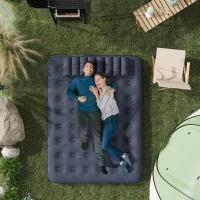 Outsunny Queen Size Air Mattress Camping Air Bed with 2 Pillows and Hand Pump, Blue(m-1)