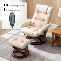 HOMCOM Swivel Recliner with Ottoman Massage, Recliner Chair and Ottoman, Faux Leather Reclining Chair with Remote, Cream White(m-4)