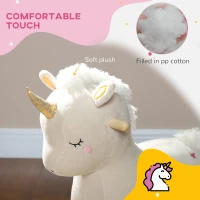 Qaba Kids Rocking Horse, Ride on Unicorn with Realistic Sounds & Wooden Base for Years 2-4, White(m-7)