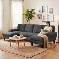 HOMCOM Sectional Sofa, U Shaped Couch with Double Chaise, Pillow-top Armrests and Spring Cushions, 2200lb Capacity, Dark Grey(m-9)