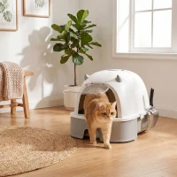 PawHut Stainless Steel Cat Litter Box Easy to Clean Kitty Litter Box with Slide-Out Tray Large Gray(m-8)