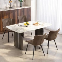 HOMCOM Dining Chairs Set of 4, PU Leather Upholstered Kitchen Chairs with Backrest and Steel Legs for Dining Room, Brown(m-8)