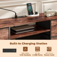 HOMCOM TV Stand for TVs up to 65 Inch, Industrial TV Console with Charging Station, 5 Drawers and Open Shelves, Rustic Brown(m-4)