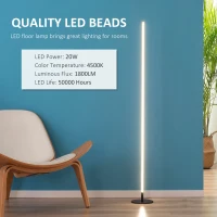 HOMCOM Modern LED Floor Lamp, Tall Corner Light with Metal Base for Office, Bedroom, Living Room, Black(m-4)