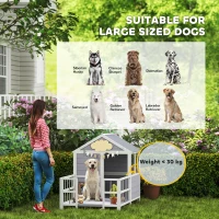 PawHut Outdoor Dog House, 61"L Wooden Dog House with Porch, Weatherproof Roof, Elevated Base, Air Vents & Observation Windows(m-14)