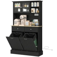 HOMCOM Kitchen Cabinet with Charging Station, 2 Tilt Out Cabinets, Microwave Stand, Freestanding Kitchen Pantry Cabinet, Black(m-2)