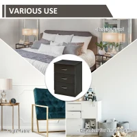 HOMCOM Bedside Table, Modern Night Stand with 3 Drawers and Metal Rail for Bedroom, Dark Brown(m-5)
