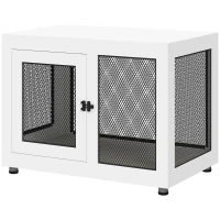 PawHut 37" Dog Crate Furniture with Cushion, Double Doors for Large Dogs, White(m-1)