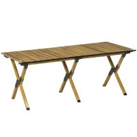 Outsunny 4ft Low Height Folding Camping Table, Roll-Up Aluminum Picnic Table with Carry Bag, Waterproof & Woodgrain Finish, Portable Table for Travel, BBQ, Beach, or Hiking(m-11)
