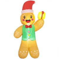 Outsunny Outdoor Blow-Up Christmas Decorations, 8.2ft Christmas Inflatable Gingerbread Man with a Gift Box, Light Brown(m-13)