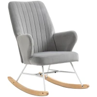 HOMCOM Accent Rocking Chairs, Upholstered Nursery Glider Rocker, Modern Armchair, Wingback Chair for Living Room and Bedroom, Grey(m-14)