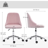 Vinsetto Vanity Chair for Makeup, Velvet Comfy Office Chair with Adjustable Height, Swivel Wheels for Bedroom, Living Room, Pink(m-3)