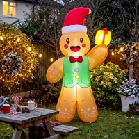 Outsunny Outdoor Blow-Up Christmas Decorations, 8.2ft Christmas Inflatable Gingerbread Man with a Gift Box, Light Brown(m-8)