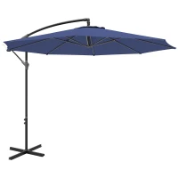 Outsunny 9.7ft Offset Patio UmbrellaCantilever Parasol with Crank Handle, 8 Ribs and Cross Base for Outdoor, Sun Shade, Blue(m-9)