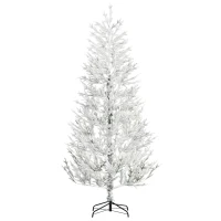 HOMCOM 7 Foot Snow Flocked Artificial Christmas Tree with 240 Fir Realistic Branches, Auto Open, Green(m-1)