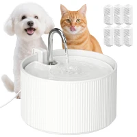 PawHut Ceramic Cat Water Fountain, 2.2L/74oz Pet Water Fountain with Ultra-Quiet Pump, 4-Layer Filtration, Faucet, White(m-11)