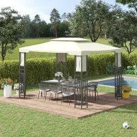 Outsunny 10' X 13' Outdoor Patio Gazebo with Double Vented Roof, Storage Shelves, Steel Frame for Lawn, Backyard and Deck, Cream White(m-2)