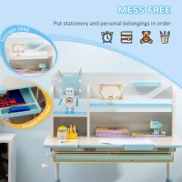 Qaba Wooden Kids Study Desk, Height Adjustable Children School Study Table, Student Writing Desk with Tilt Desktop, Blue(m-6)