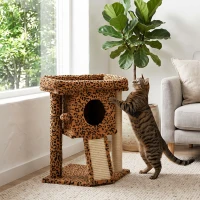 PawHut Cat Tree, Small Cat Tower with Perch, Scratching Post, Cat Condo, Toy Ball for Kitty, Leopard Print(m-1)